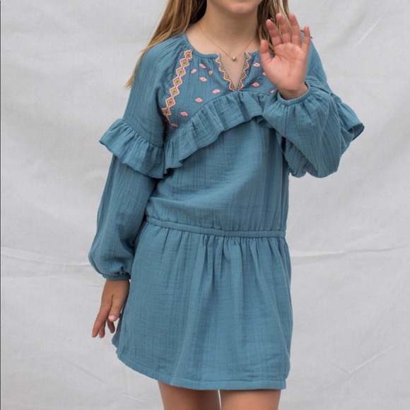 Tea Collection Other - NWT Tea Collection Embroidered Ruffle Dress Teal Size 10
